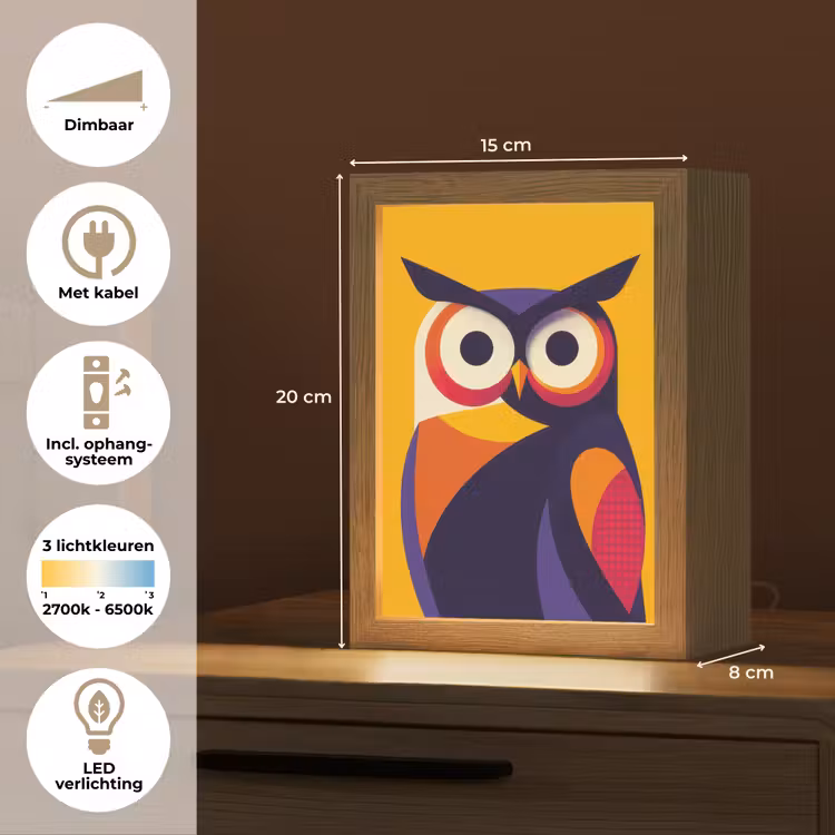 Uil - Grafisch - Kleurrijk - Ogen Light Box met kabel (Tafellamp) klein -USP_NL