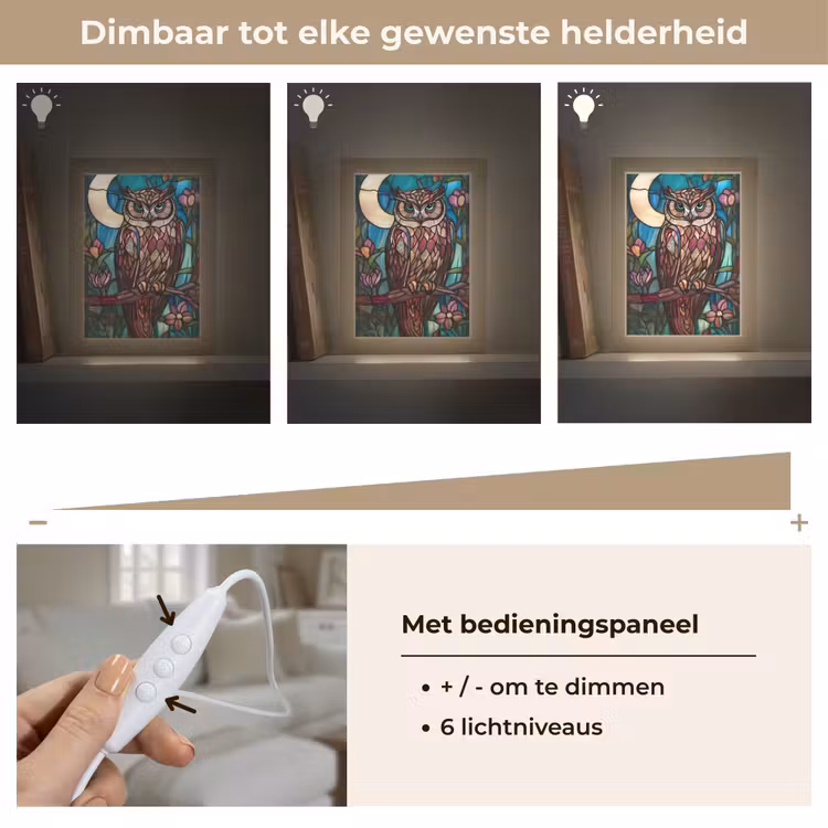 Uil - Mozaïek - Maan - Nacht Light Box met kabel (Tafellamp) klein -USP_dimbaarNL