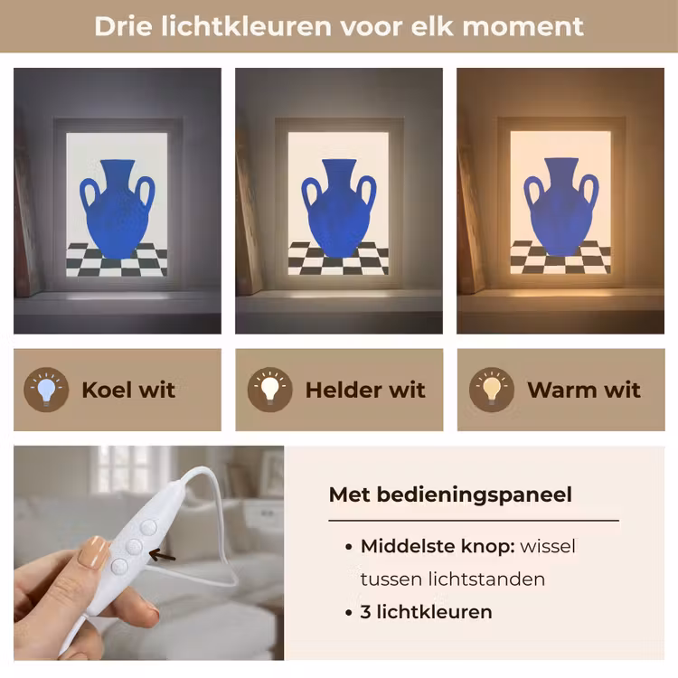 Vaas - Blauw - Geblokt - Modern Light Box met kabel (Tafellamp) klein -USP_lichtkleurNL