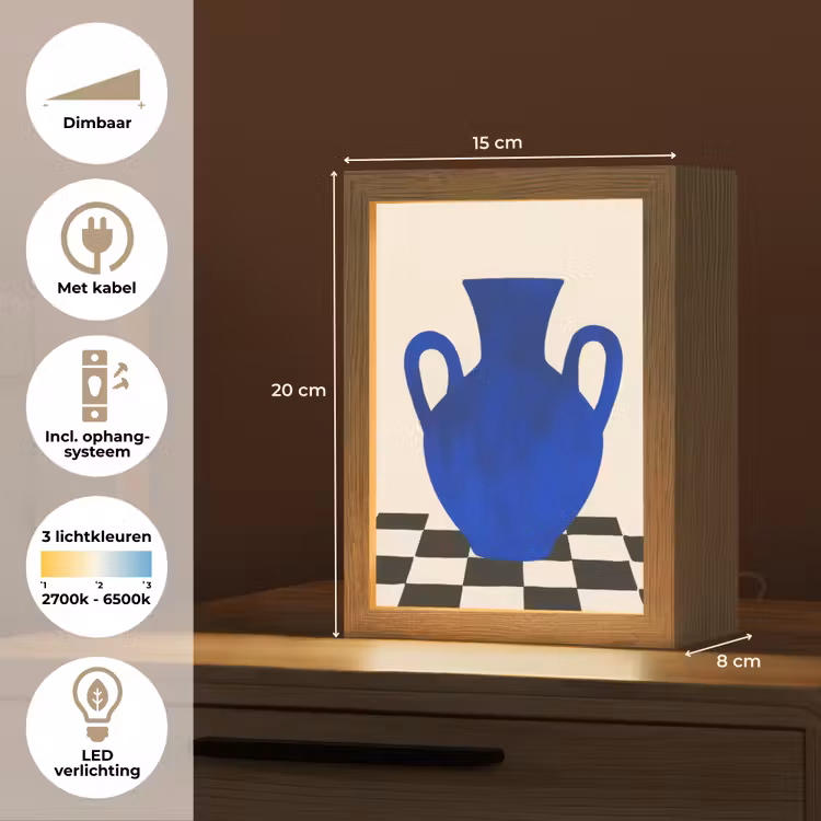 Vaas - Blauw - Geblokt - Modern Light Box met kabel (Tafellamp) klein -USP_NL
