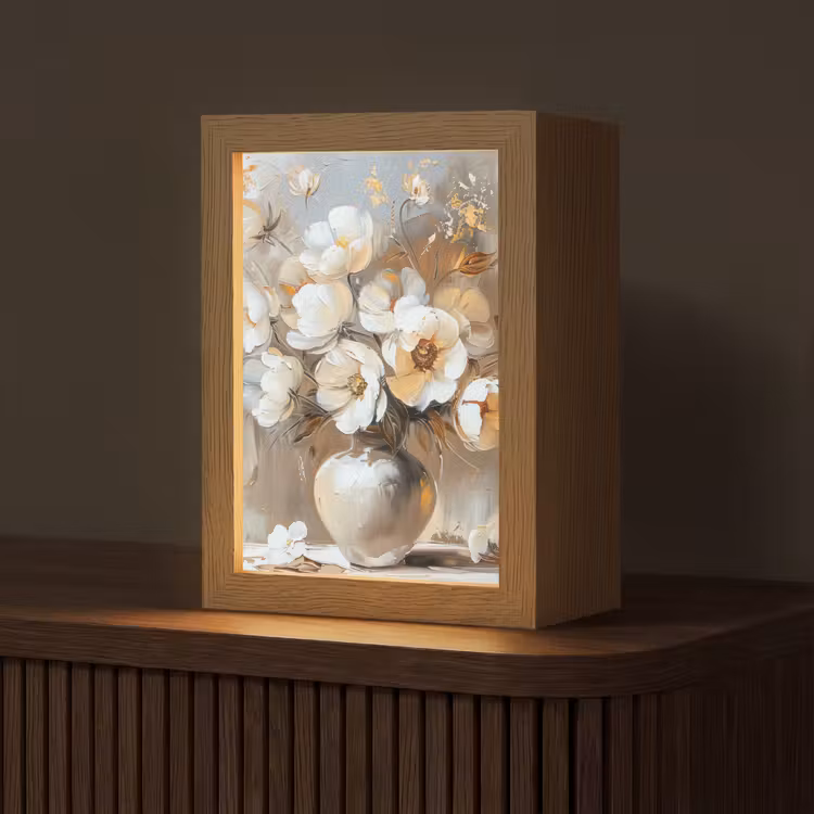 Vaas - Bloemen - Kunst - Goud Light Box met kabel (Tafellamp) klein -z3d_website