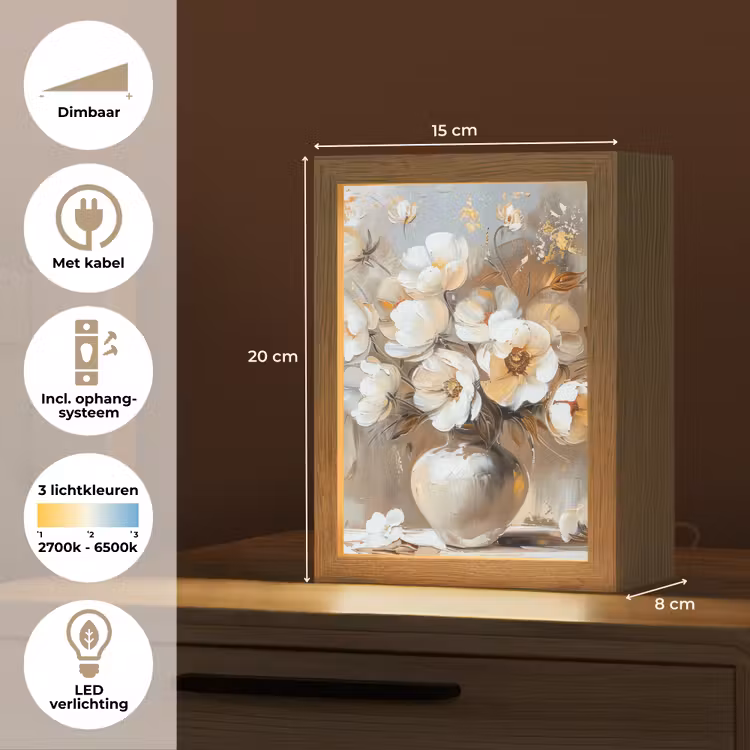 Vaas - Bloemen - Kunst - Goud Light Box met kabel (Tafellamp) klein -USP_NL