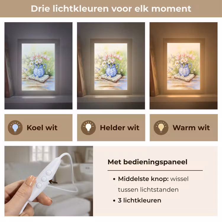 Vaas - Delftsblauw - Madeliefjes Light Box met kabel (Tafellamp) klein -USP_lichtkleurNL