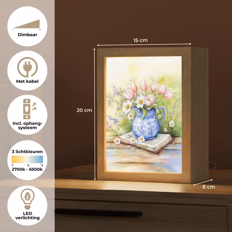 Vaas - Delftsblauw - Madeliefjes Light Box met kabel (Tafellamp) klein -USP_NL