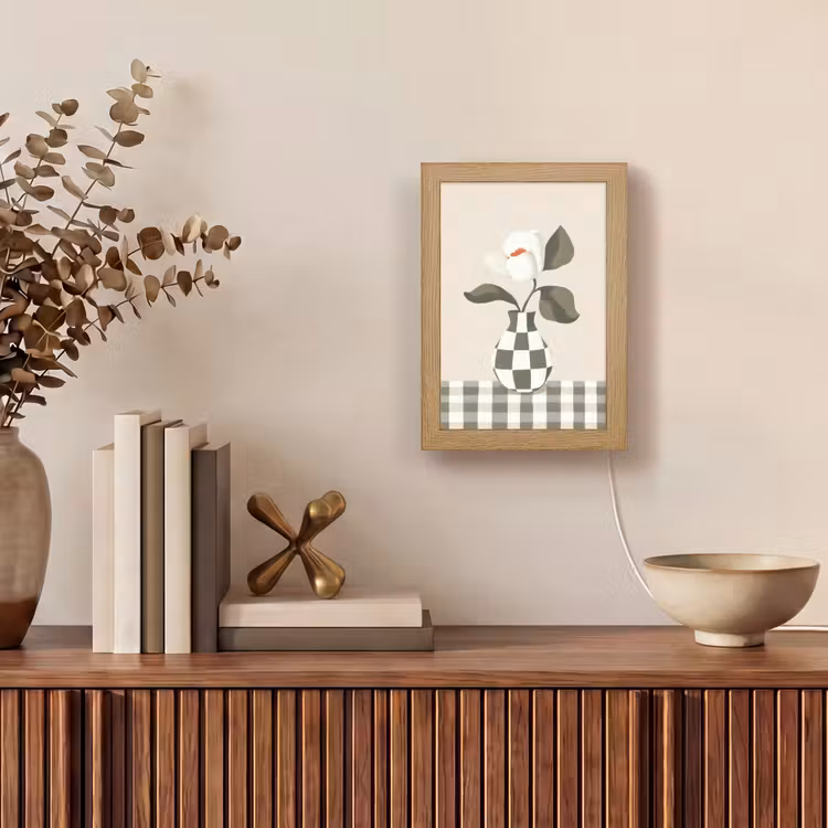 Vaas - Geruit - Groen - Bloem Light Box met kabel (Tafellamp) klein -sfeer2