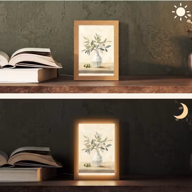 Vaas - Keramiek - Olijftakken Light Box met kabel (Tafellamp) klein -sfeer3