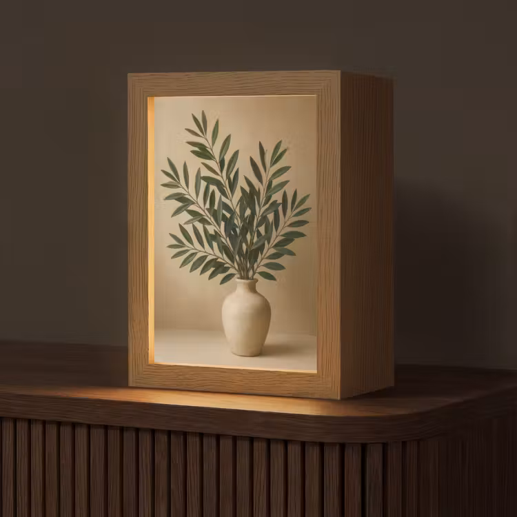 Vaas - Olijftakken - Bladeren - Beige Light Box met kabel (Tafellamp) klein -z3d_website