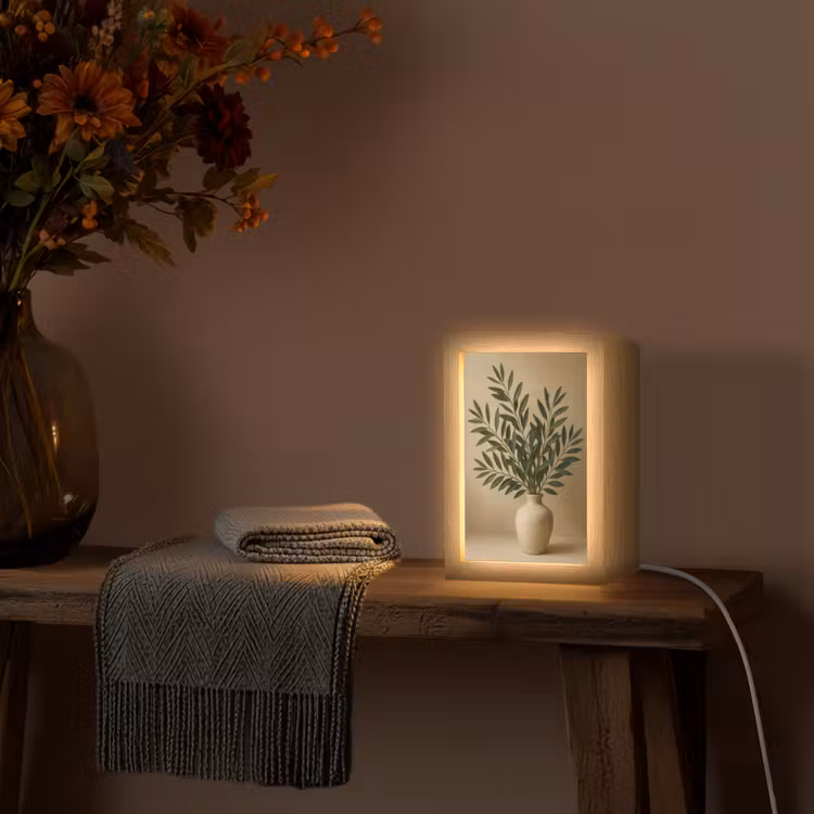 Vaas - Olijftakken - Bladeren - Beige Light Box met kabel (Tafellamp) klein -sfeer4