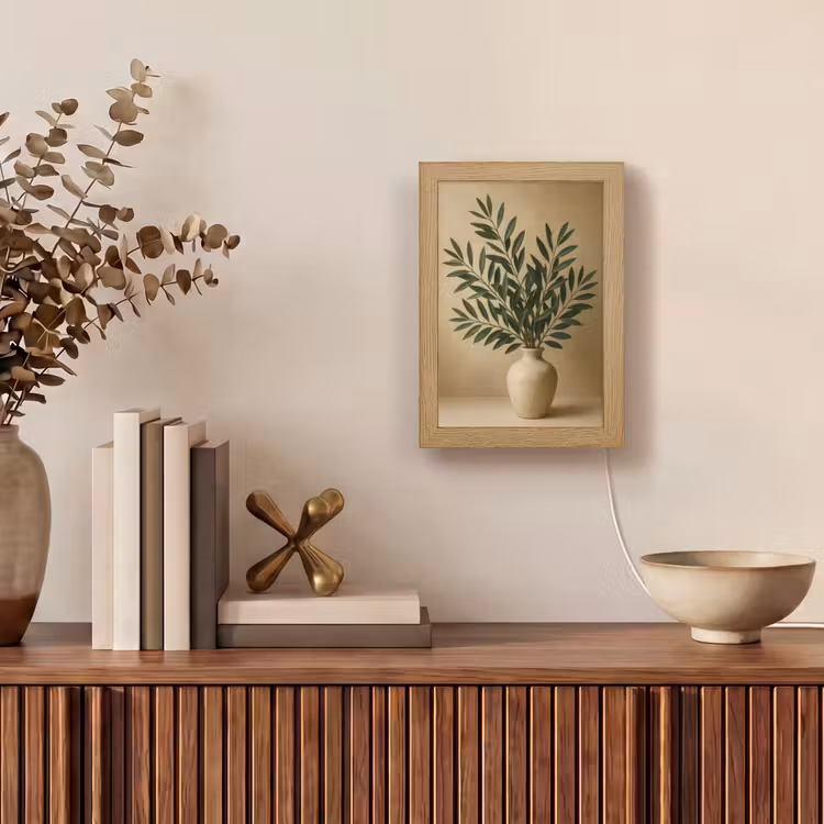 Vaas - Olijftakken - Bladeren - Beige Light Box met kabel (Tafellamp) klein -sfeer2