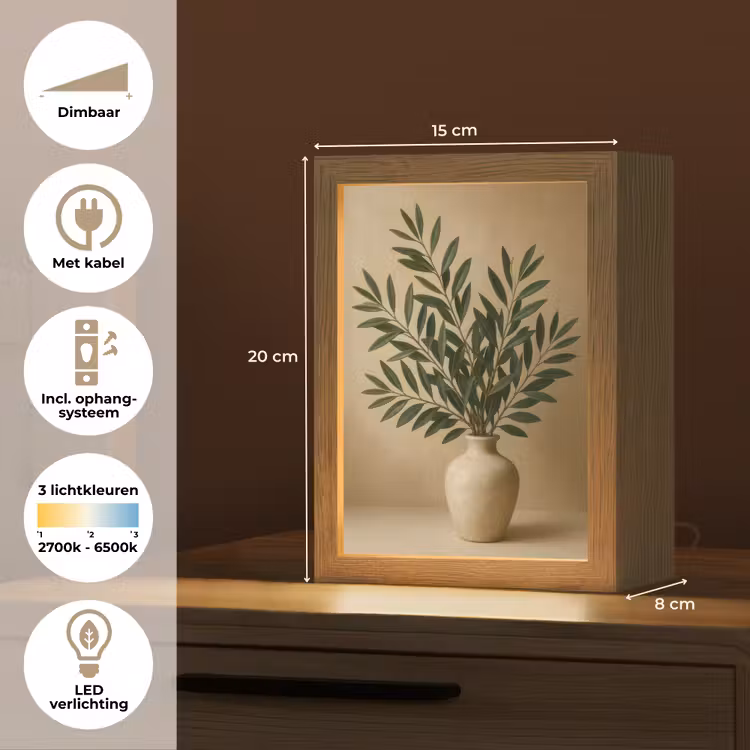 Vaas - Olijftakken - Bladeren - Beige Light Box met kabel (Tafellamp) klein -USP_NL