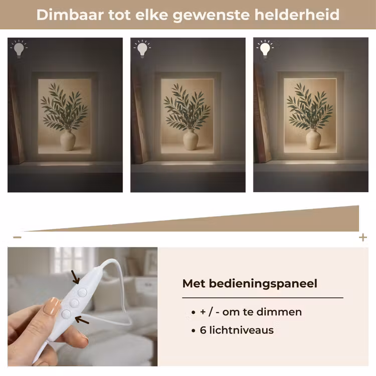 Vaas - Olijftakken - Bladeren - Beige Light Box met kabel (Tafellamp) klein -USP_dimbaarNL