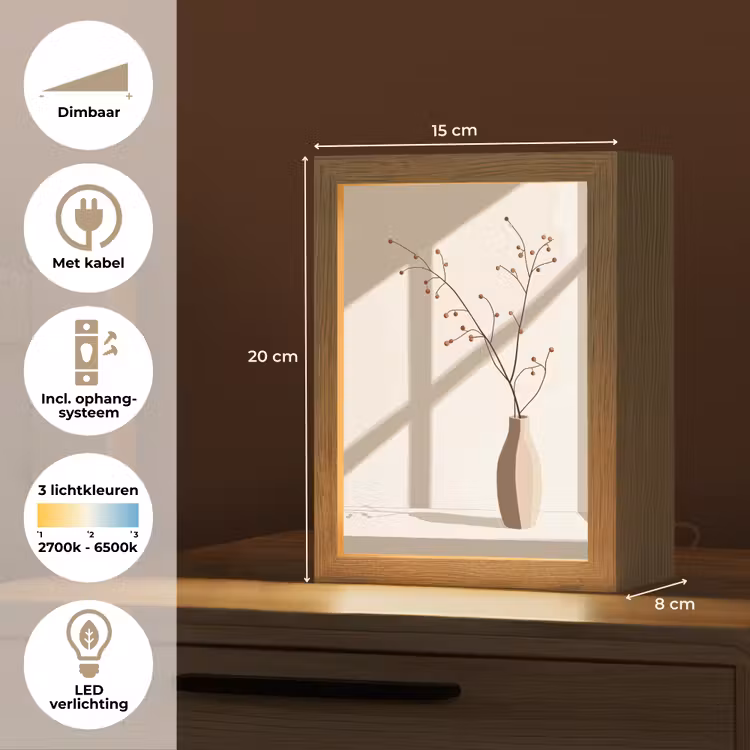 Vaas - Takken - Bessen - Minimalistisch Light Box met kabel (Tafellamp) klein -USP_NL
