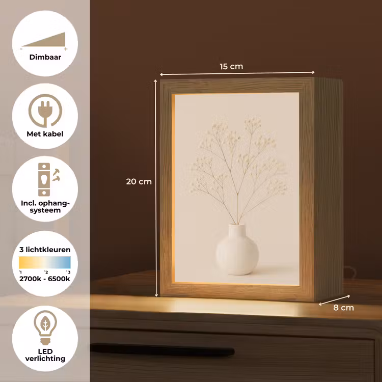 Vaas - Takken - Bloemetjes - Wit Light Box met kabel (Tafellamp) klein -USP_NL