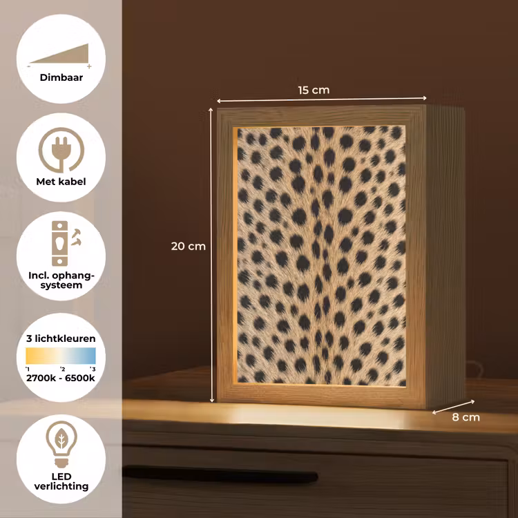 Vacht - Jachtluipaard - Zwart - Wit Light Box met kabel (Tafellamp) klein -USP_NL