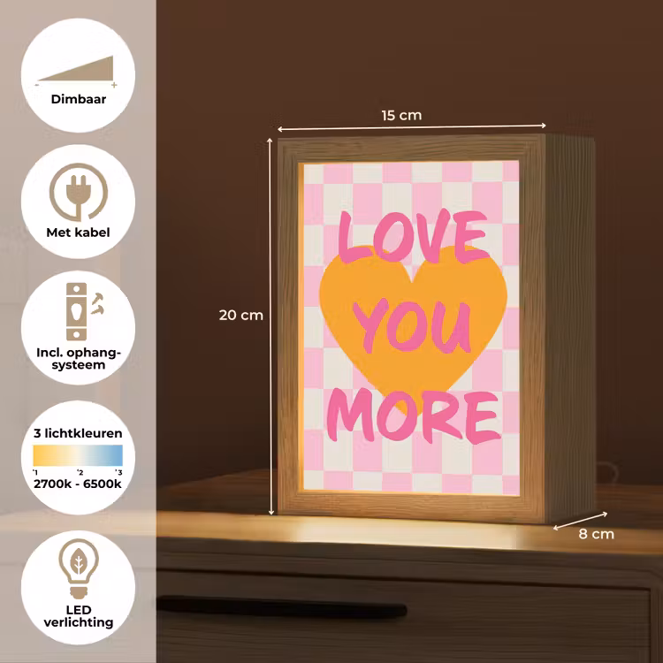 Valentijn - Love - Roze - Oranje Light Box met kabel (Tafellamp) klein -USP_NL