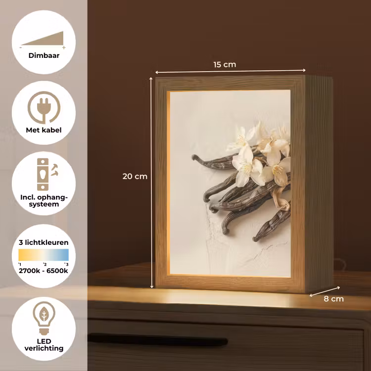 Vanille - Bloemen - Beige Light Box met kabel (Tafellamp) klein -USP_NL