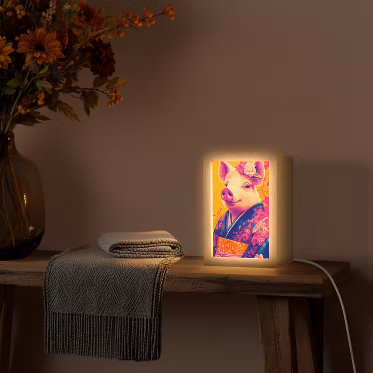 Varken - Bloemkroon - Kimono - Abstract Light Box met kabel (Tafellamp) klein -sfeer4
