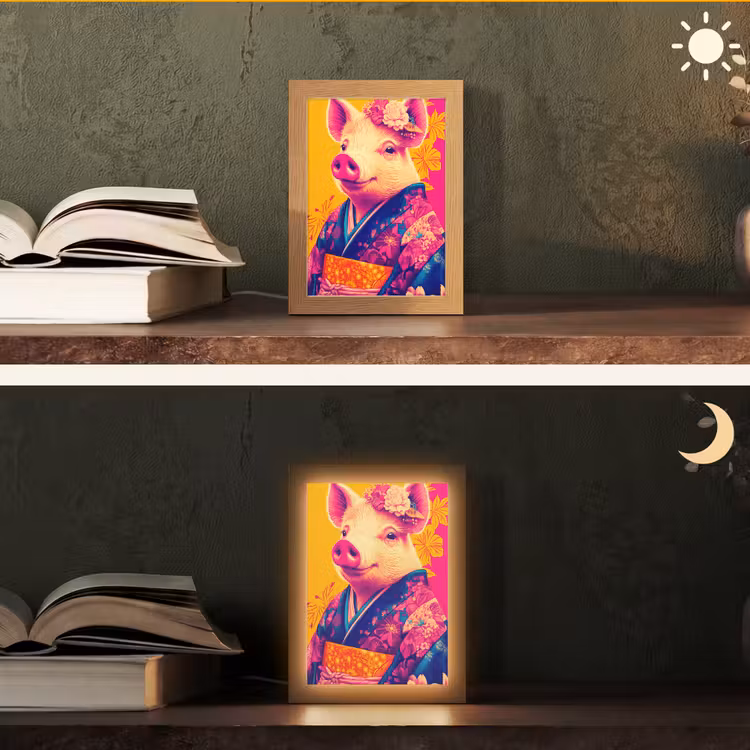 Varken - Bloemkroon - Kimono - Abstract Light Box met kabel (Tafellamp) klein -sfeer3