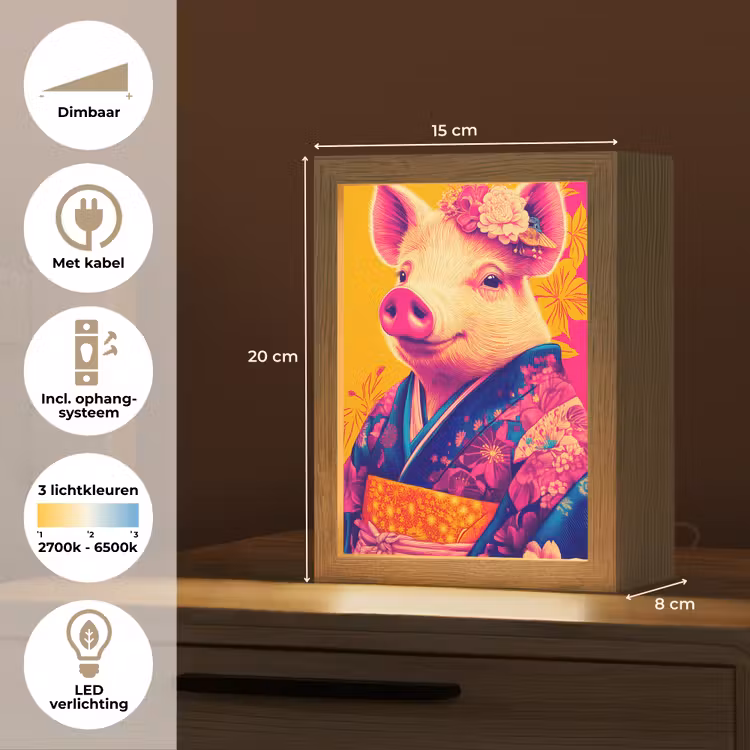 Varken - Bloemkroon - Kimono - Abstract Light Box met kabel (Tafellamp) klein -USP_NL