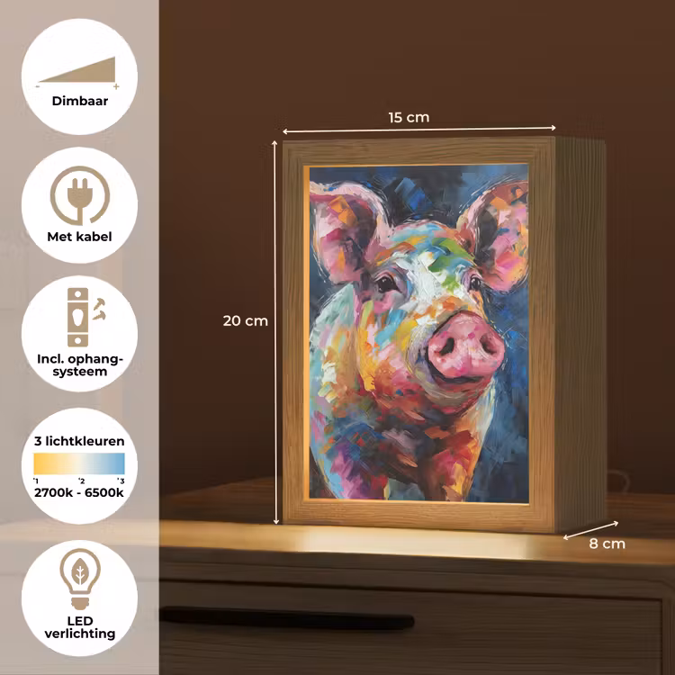 Varken - Olieverf - Dieren - Kunst Light Box met kabel (Tafellamp) klein -USP_NL