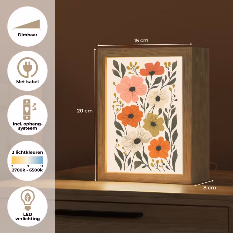 Veldbloemen - Stengels - Blaadjes - Groen Light Box met kabel (Tafellamp) klein -USP_NL