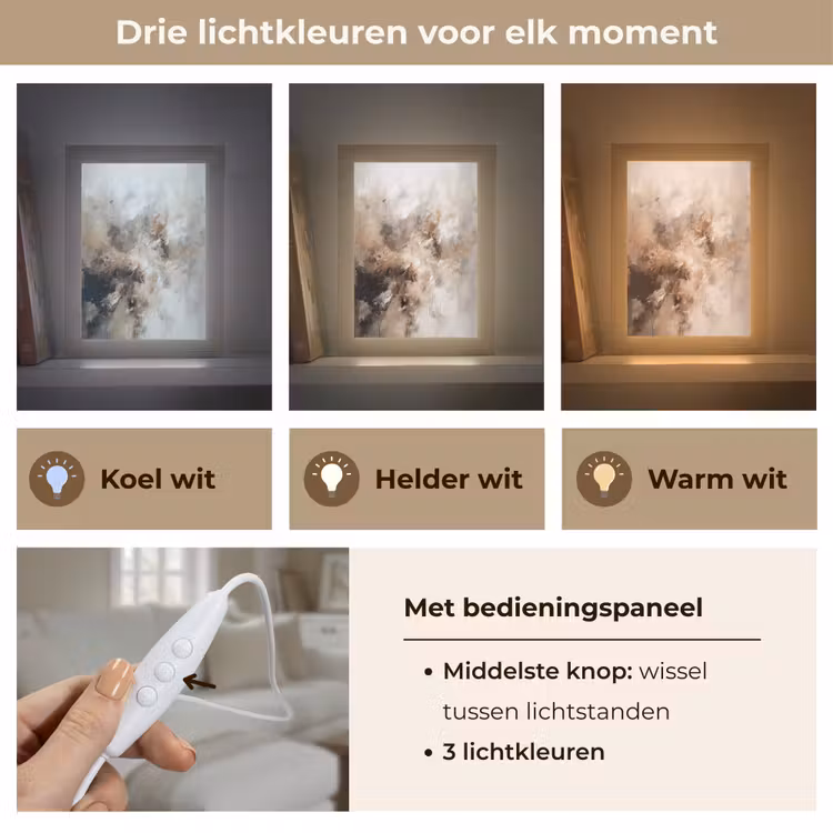 Verf - Abstract - Beige - Kunst Light Box met kabel (Tafellamp) klein -USP_lichtkleurNL
