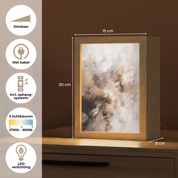 Verf - Abstract - Beige - Kunst Light Box met kabel (Tafellamp) klein -USP_NL