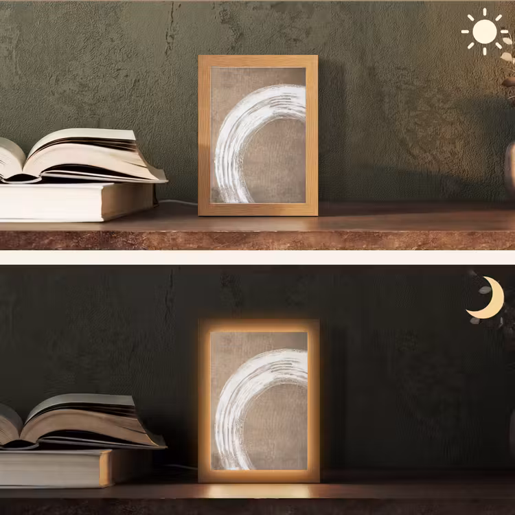 Verf - Bruin - Japandi Light Box met kabel (Tafellamp) klein -sfeer3