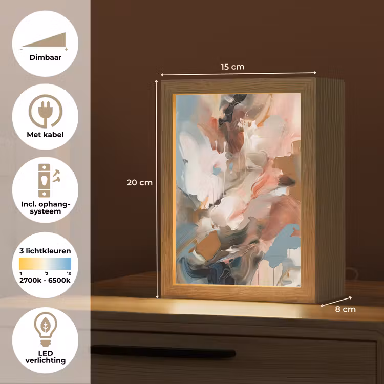 Verf - Kleuren - Abstract - Kunst Light Box met kabel (Tafellamp) klein -USP_NL