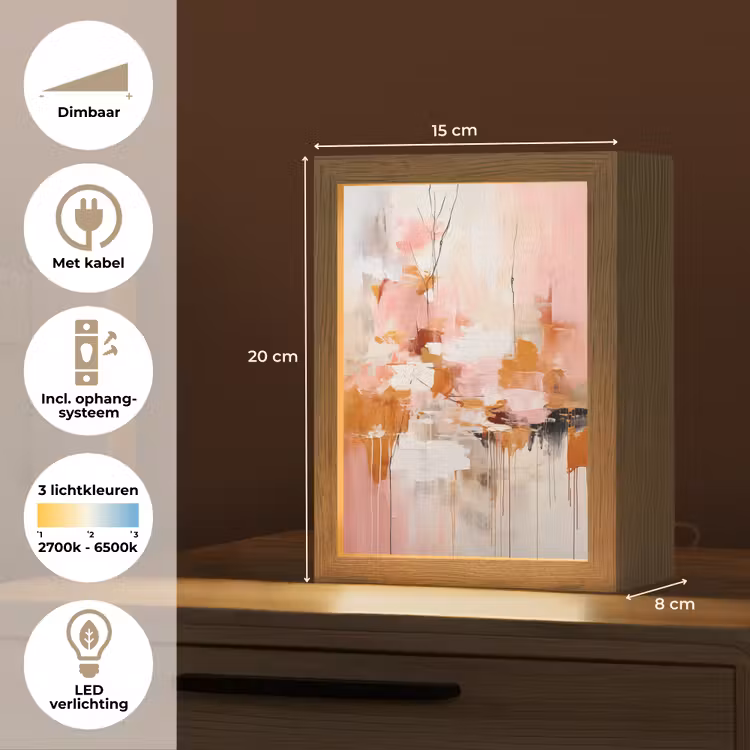 Verf - Roze - Oranje - Abstract - Kunst Light Box met kabel (Tafellamp) klein -USP_NL