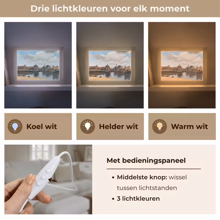 Vermeer - Stad - Oude meesters - Kunst Light Box met kabel (Tafellamp) klein -USP_lichtkleurNL