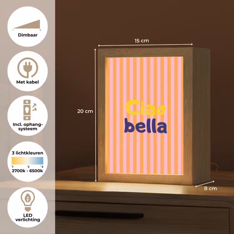 Verticaal - Strepen - Oranje - Ciao bella Light Box met kabel (Tafellamp) klein -USP_NL
