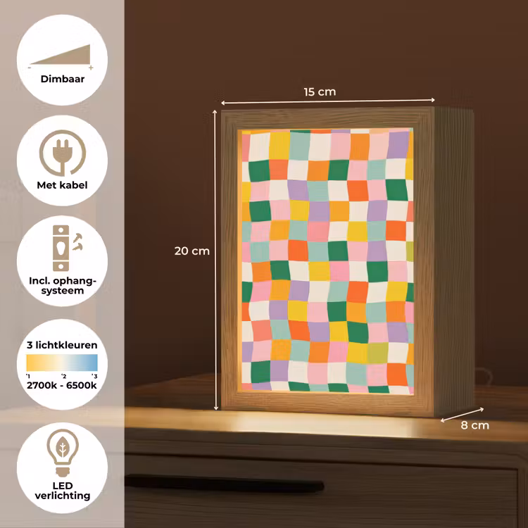Vierkanten - Kleurrijk - Golvend Light Box met kabel (Tafellamp) klein -USP_NL