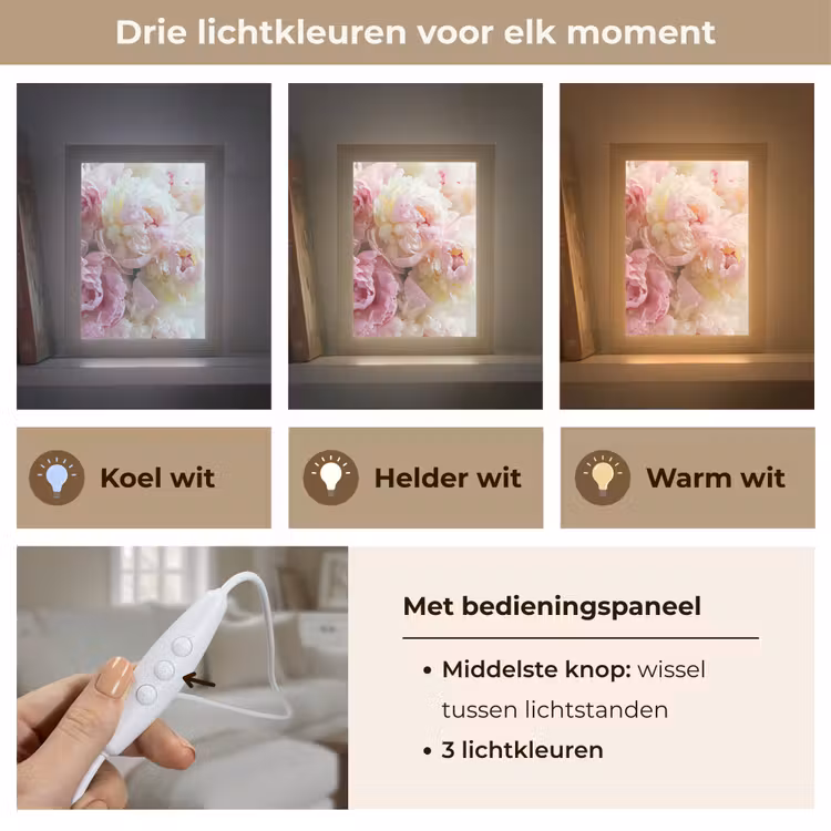 Vintage - Bloemen - Rozen - Natuur Light Box met kabel (Tafellamp) klein -USP_lichtkleurNL