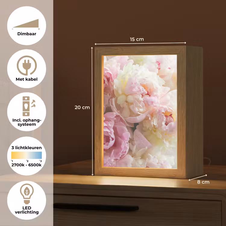 Vintage - Bloemen - Rozen - Natuur Light Box met kabel (Tafellamp) klein -USP_NL