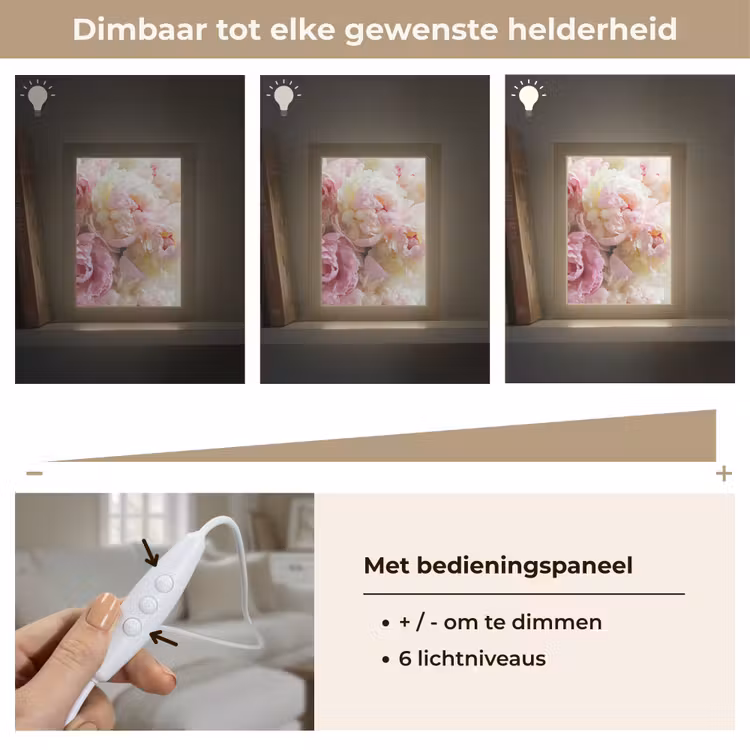 Vintage - Bloemen - Rozen - Natuur Light Box met kabel (Tafellamp) klein -USP_dimbaarNL