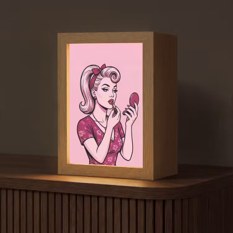 Vintage - Vrouw - Roze Light Box met kabel (Tafellamp) klein -z3d_website