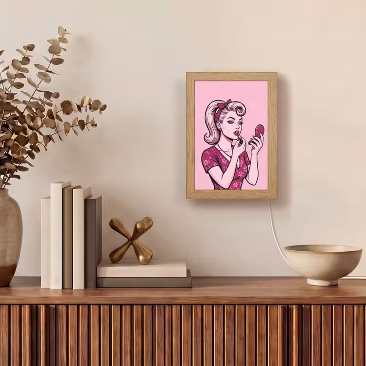 Vintage - Vrouw - Roze Light Box met kabel (Tafellamp) klein -sfeer2