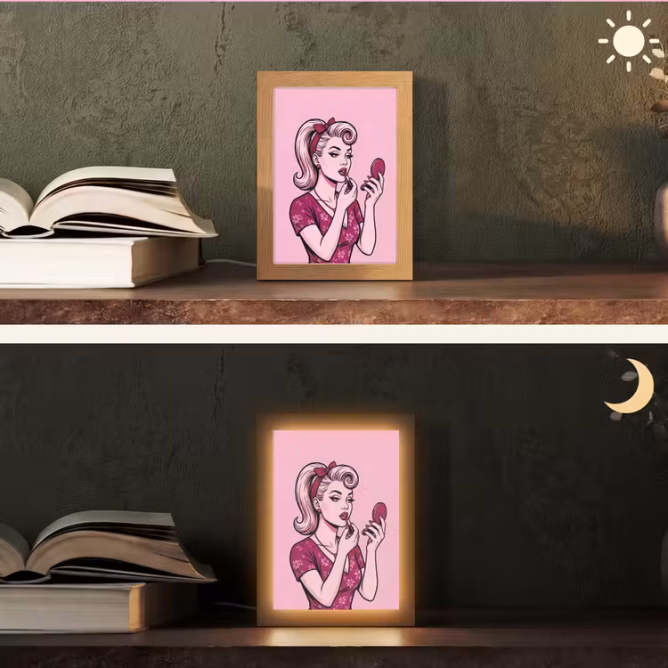 Vintage - Vrouw - Roze Light Box met kabel (Tafellamp) klein -sfeer3