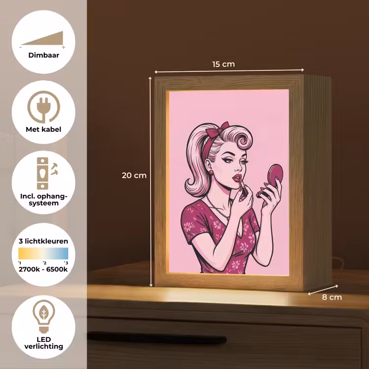 Vintage - Vrouw - Roze Light Box met kabel (Tafellamp) klein -USP_NL