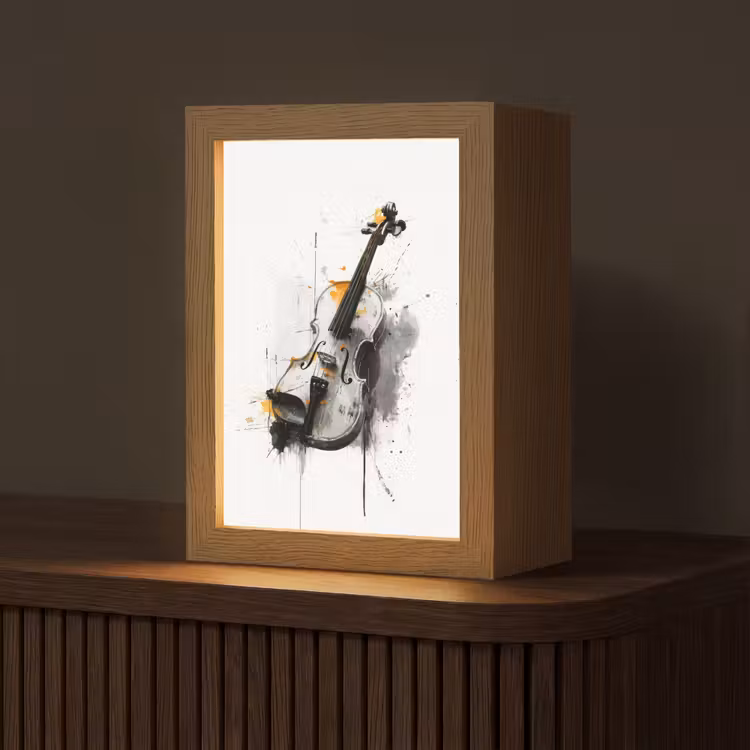 Viool - Oranje - Zwart - Penseelstreken Light Box met kabel (Tafellamp) klein -z3d_website