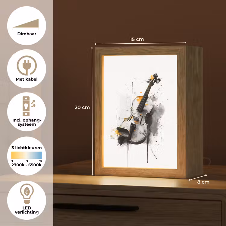 Viool - Oranje - Zwart - Penseelstreken Light Box met kabel (Tafellamp) klein -USP_NL