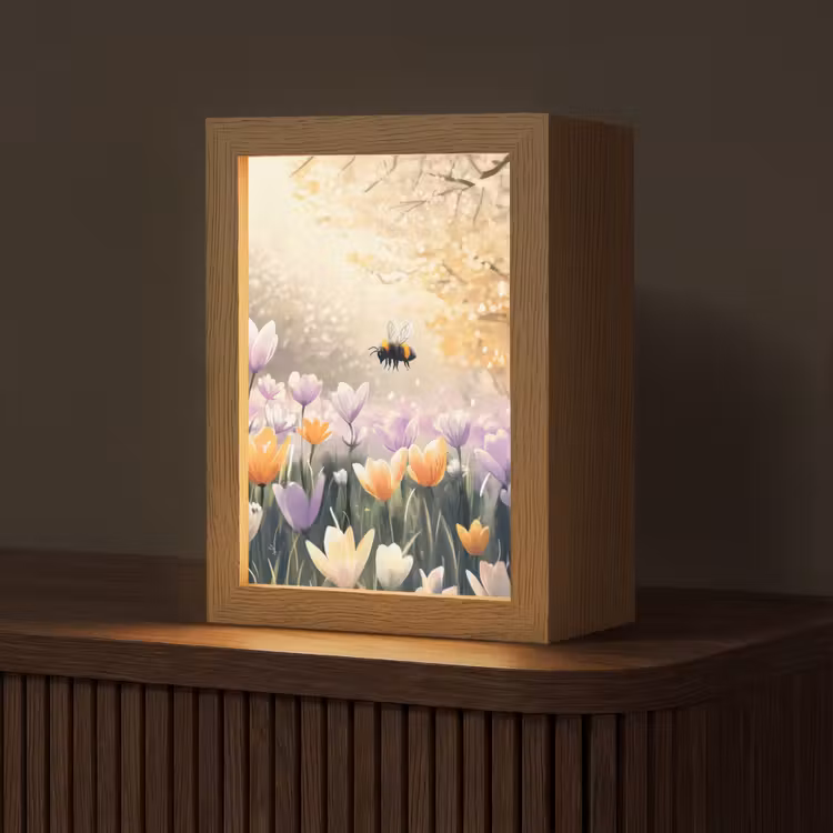 Viooltjes - bij - Zonlicht Light Box met kabel (Tafellamp) klein -z3d_website