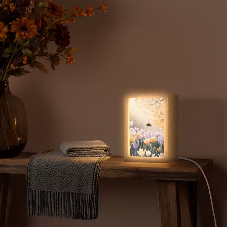 Viooltjes - bij - Zonlicht Light Box met kabel (Tafellamp) klein -sfeer4