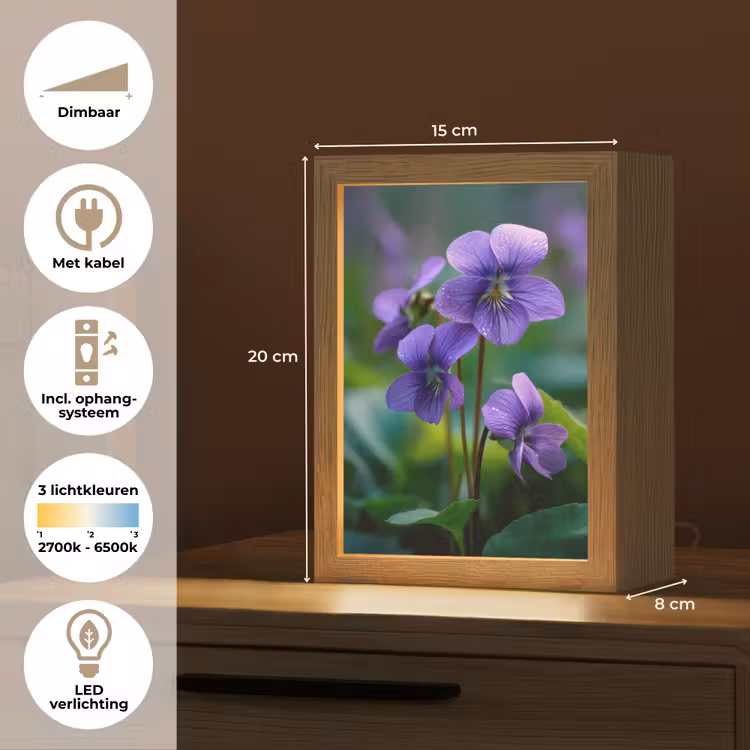Viooltjes - Paars - Bloem - Bladeren Light Box met kabel (Tafellamp) klein -USP_NL