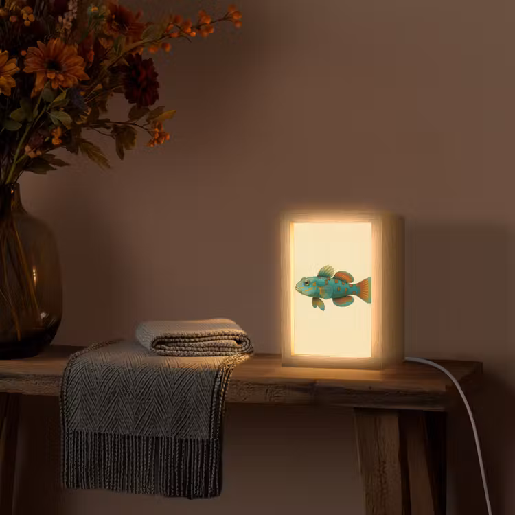 Vis - Blauw - Stippen - Schubben Light Box met kabel (Tafellamp) klein -sfeer4