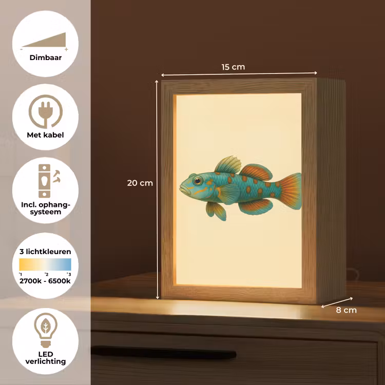 Vis - Blauw - Stippen - Schubben Light Box met kabel (Tafellamp) klein -USP_NL