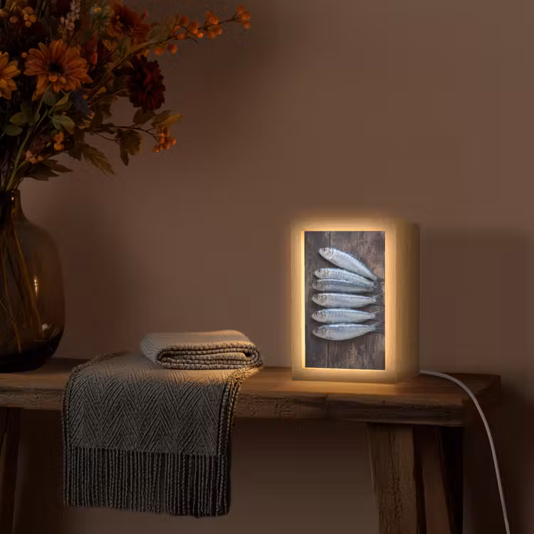 Tafellamp - Vis - Hout - Eten - Vis - Hout - Eten Light Box met kabel (Tafellamp) klein