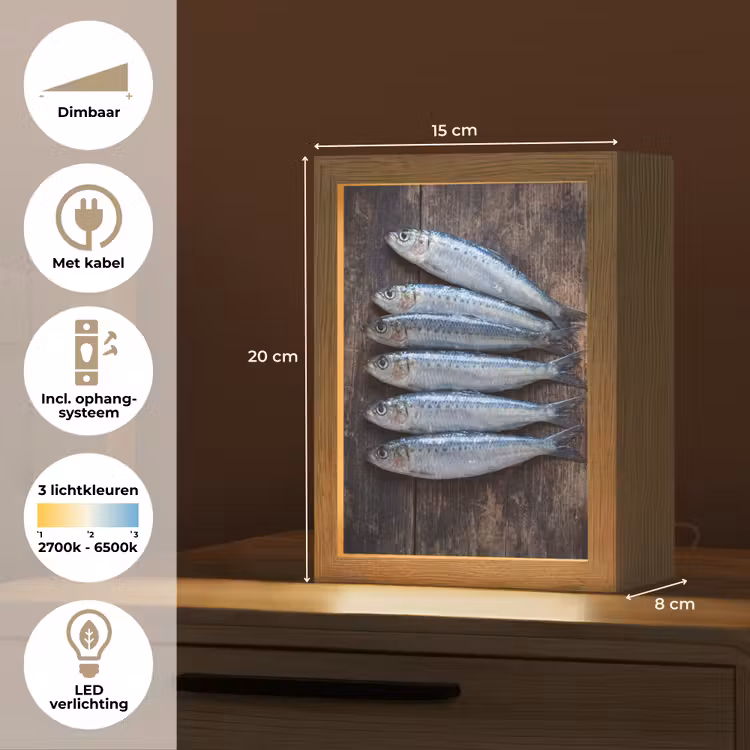 Tafellamp - Vis - Hout - Eten - Vis - Hout - Eten Light Box met kabel (Tafellamp) klein
