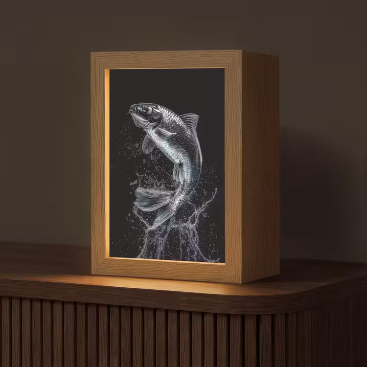Vis - Koi - Zwart - Water Light Box met kabel (Tafellamp) klein -z3d_website